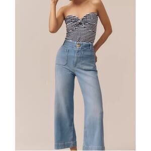 Maeve by Anthropologie The Colette High-Rise Crop Wide-Leg Light Wash 28